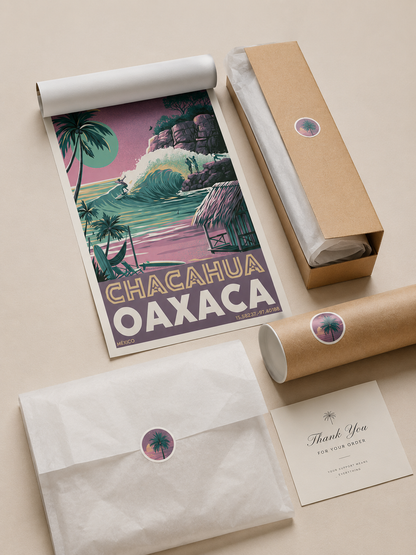 Oaxaca-Surfposter - Wall Art Decor - lifestyle shot - chacahua oaxaca surf poster, oaxaca surf wall art