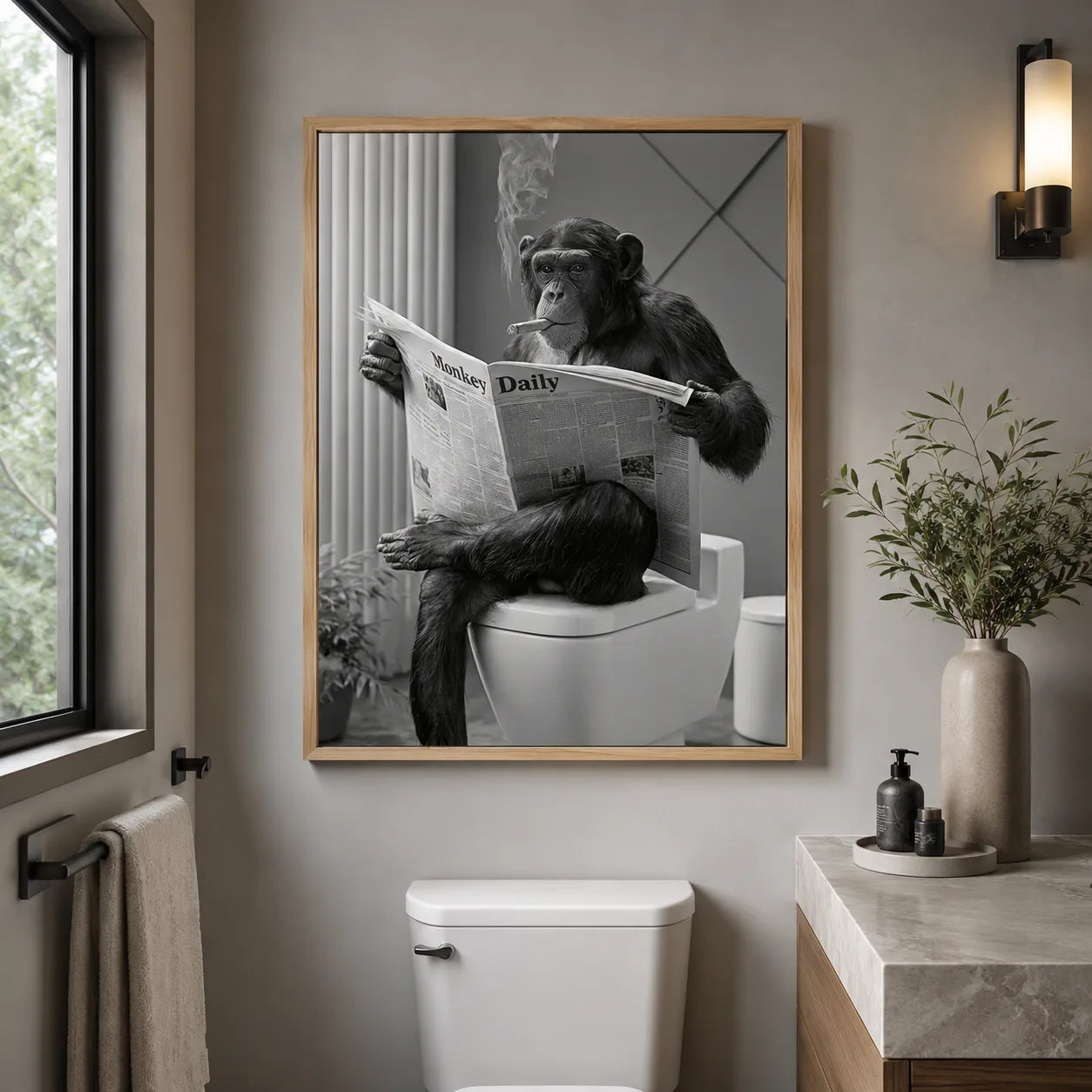 Chimpanzee Reading Newspaper Wall Art Decor - Wall Art Decor - detail