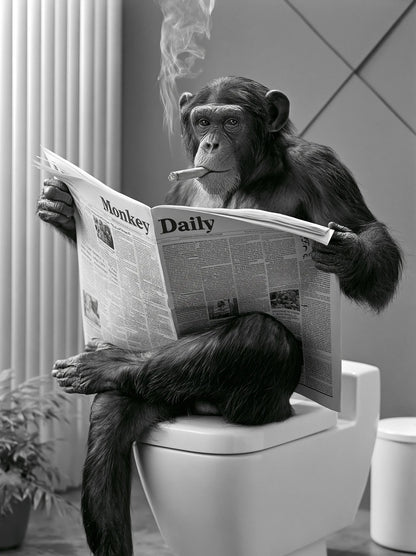 Chimpanzee Reading Newspaper Wall Art Decor - Wall Art Decor - front view