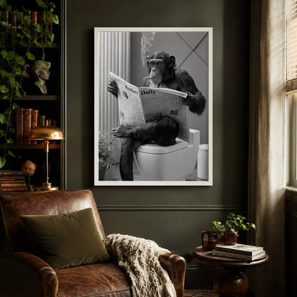 Chimpanzee Reading Newspaper Wall Art Decor - Wall Art Decor - in use