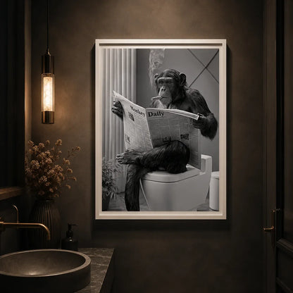 Chimpanzee Reading Newspaper Wall Art Decor - Wall Art Decor - lifestyle