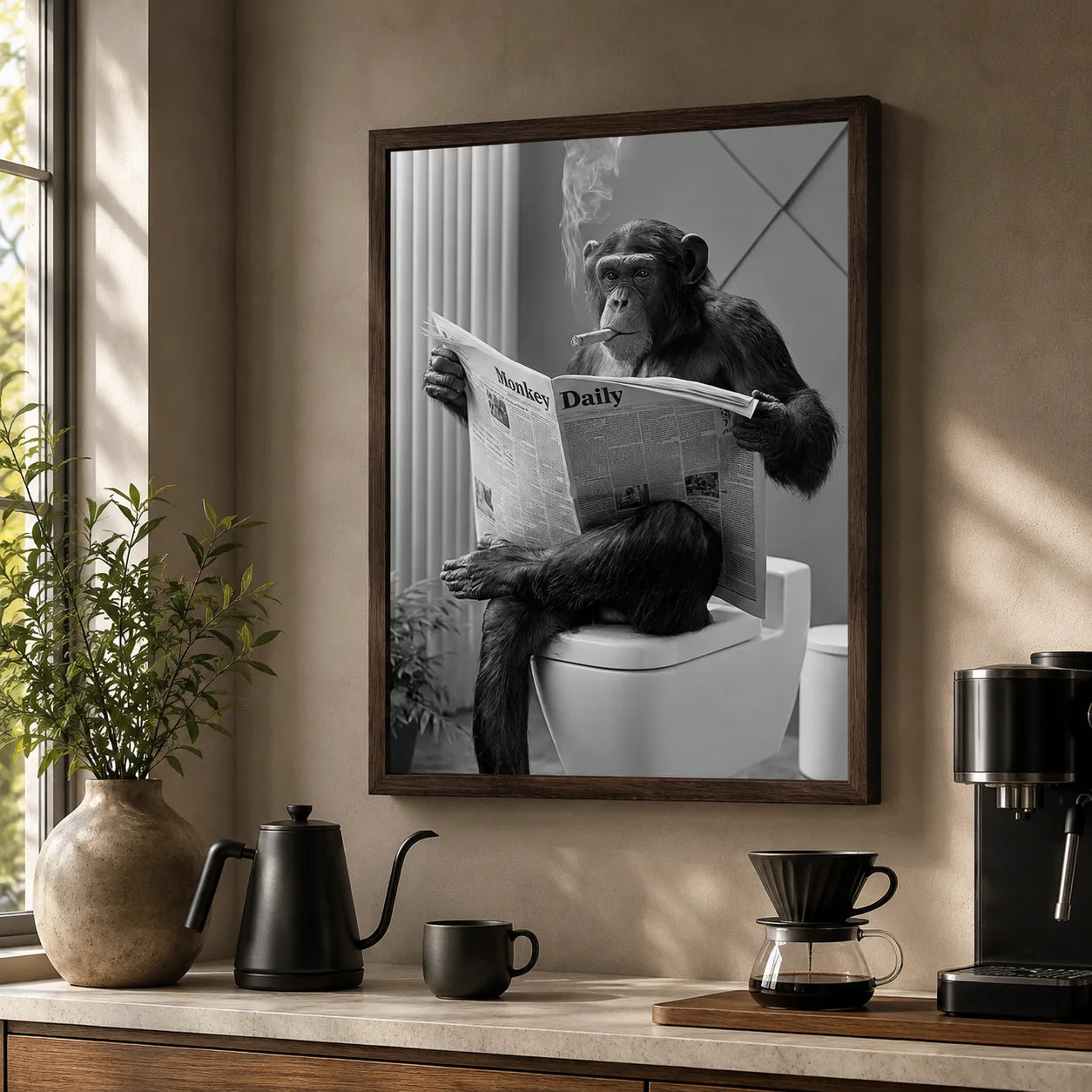 Chimpanzee Reading Newspaper Wall Art Decor - Wall Art Decor - styled