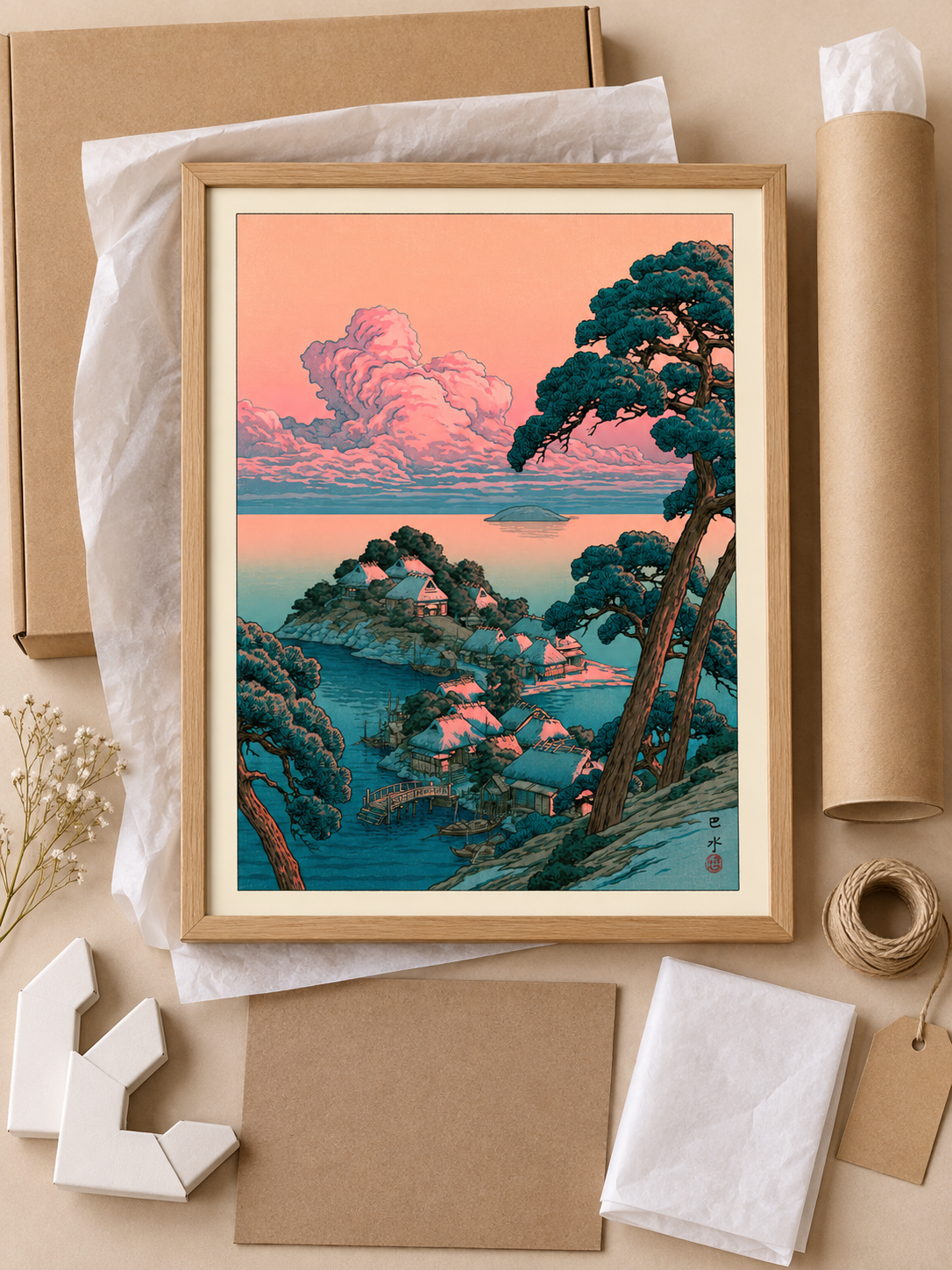 Coastal Village Art Print - Wall Art Decor - close-up - coastal village art print, coastal landscape wall art