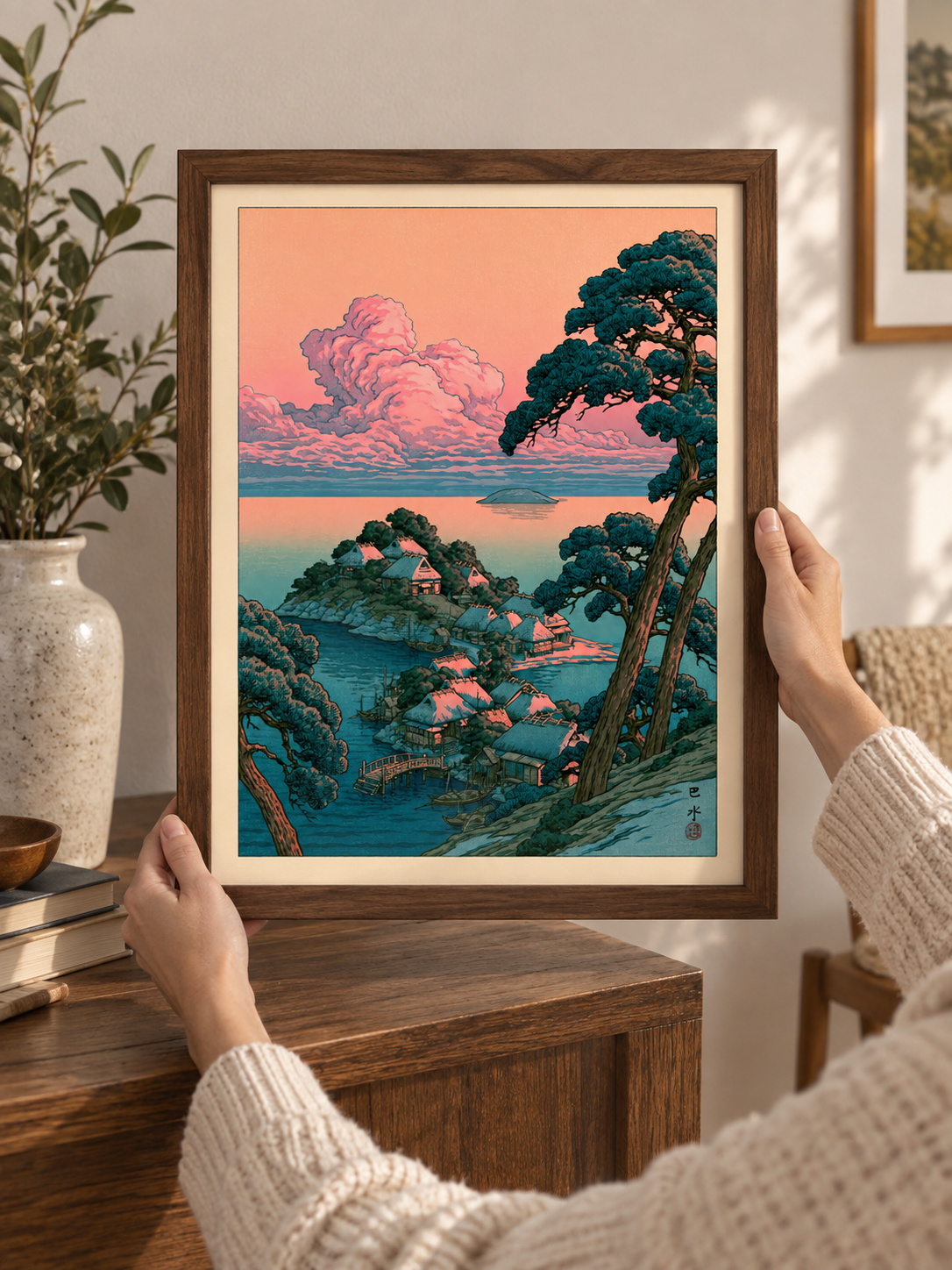 Coastal Village Art Print - Wall Art Decor - detail view - coastal village art print, coastal landscape wall art