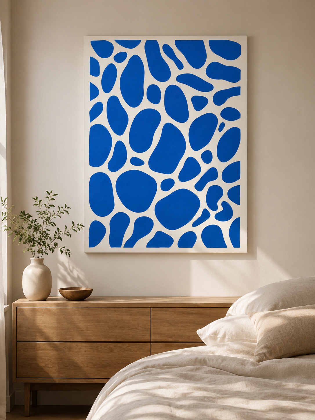 Cobalt Blue Abstract Wall Art - Wall Art Decor - lifestyle shot - cobalt blue abstract wall art, blue abstract art print