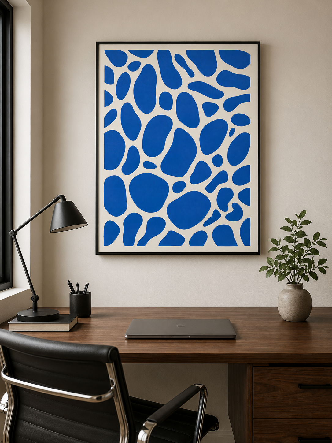 Cobalt Blue Abstract Wall Art - Wall Art Decor - close-up - cobalt blue abstract wall art, blue abstract art print