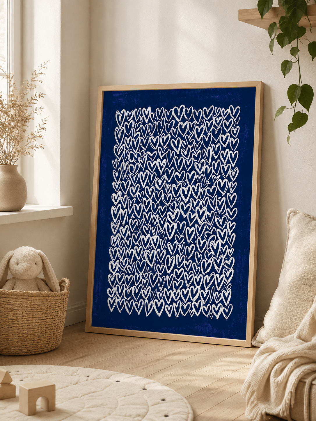 Cobalt Heart Wall Art - Wall Art Decor - alternate angle - cobalt heart wall art, blue heart art print