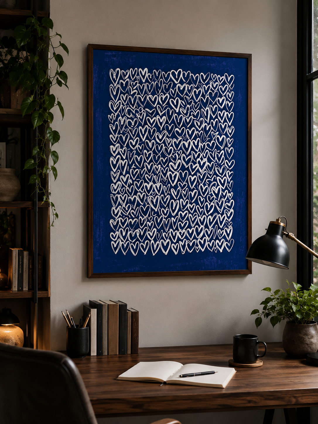 Cobalt Heart Wall Art - Wall Art Decor - front view - cobalt heart wall art, blue heart art print