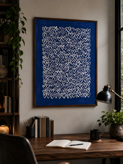 Cobalt Heart Wall Art - Wall Art Decor - front view - cobalt heart wall art, blue heart art print