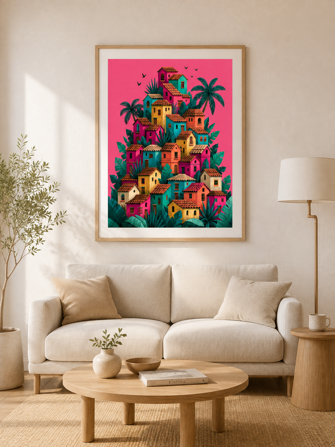 Póster de Pueblo Mexicano - Wall Art Decor - detail view - colorful mexican village wall art, mexican village art print
