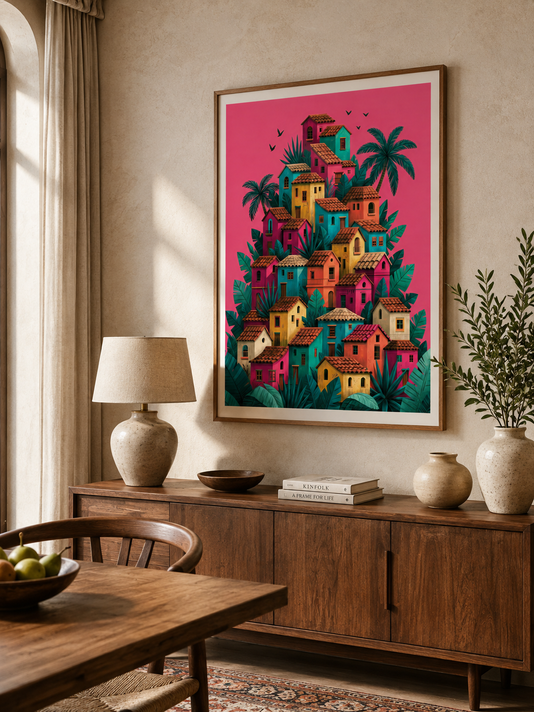 Póster de Pueblo Mexicano - Wall Art Decor - alternate angle - colorful mexican village wall art, mexican village art print