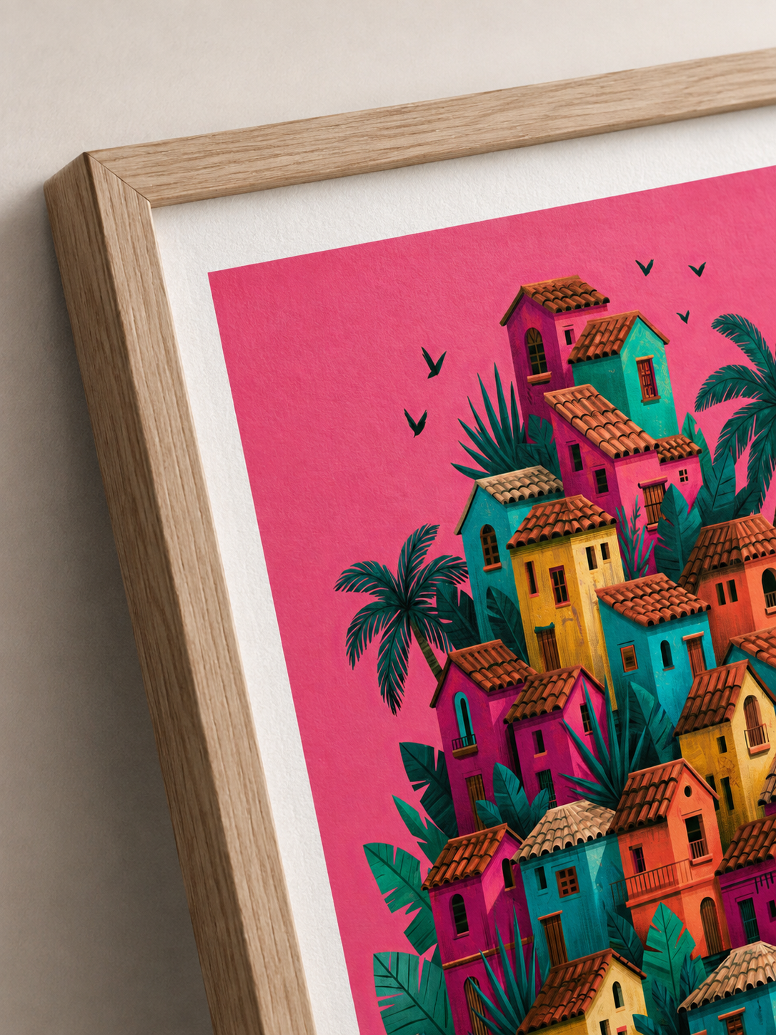 Póster de Pueblo Mexicano - Wall Art Decor - lifestyle shot - colorful mexican village wall art, mexican village art print