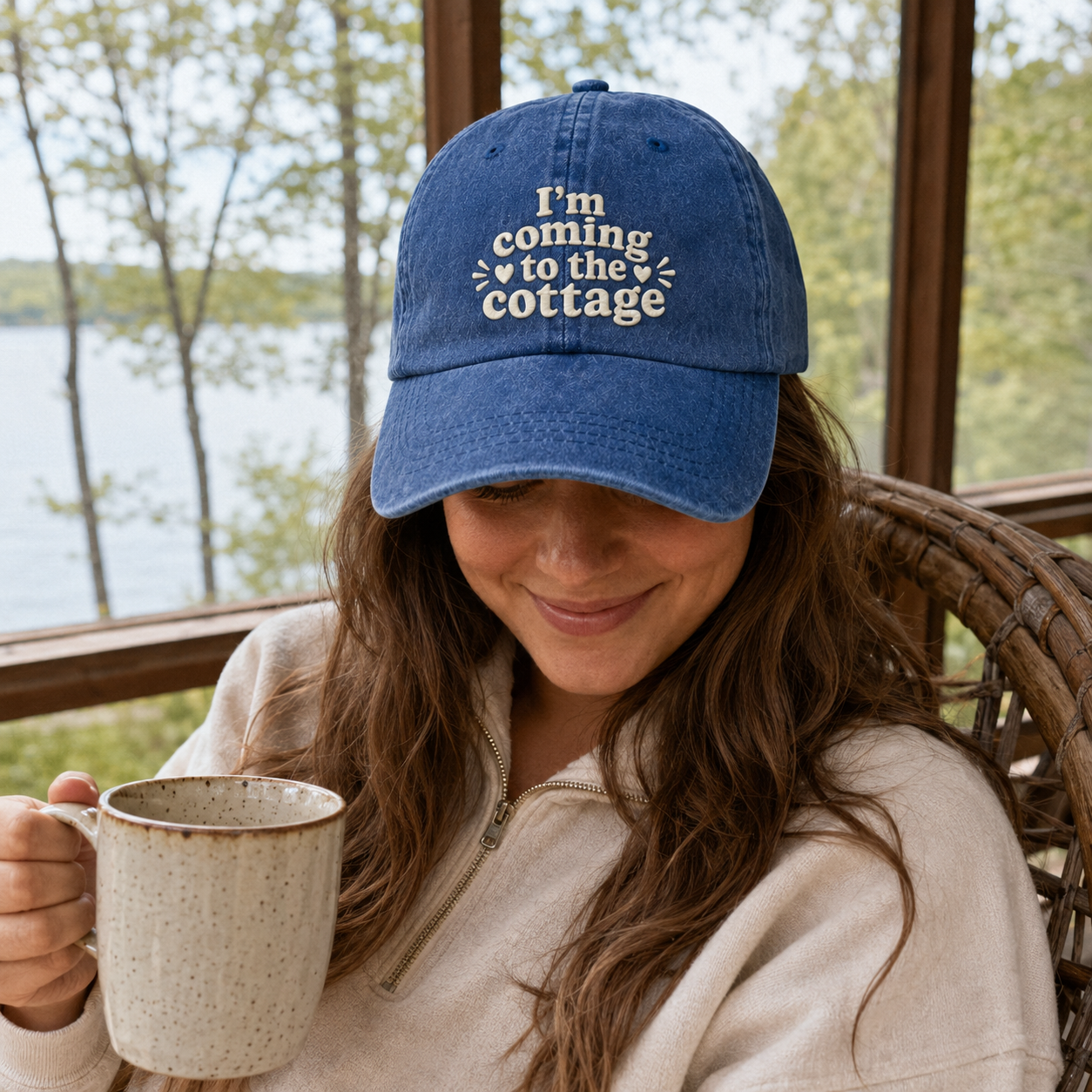 Coming to the Cottage Embroidered Washed Cap - Washed Cap - alternate angle