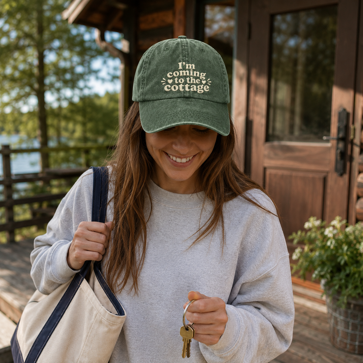 Coming to the Cottage Embroidered Washed Cap - Washed Cap - detail
