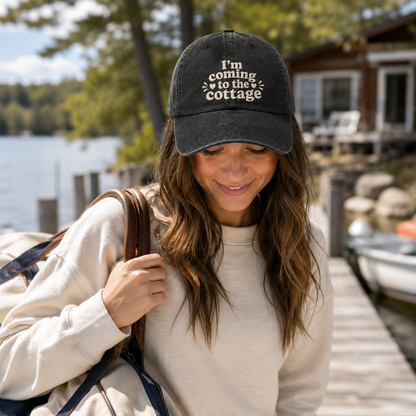 Coming to the Cottage Embroidered Washed Cap - Washed Cap - side view