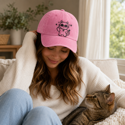 Cool Cat Embroidered Washed Cap - Washed Cap - alternate angle