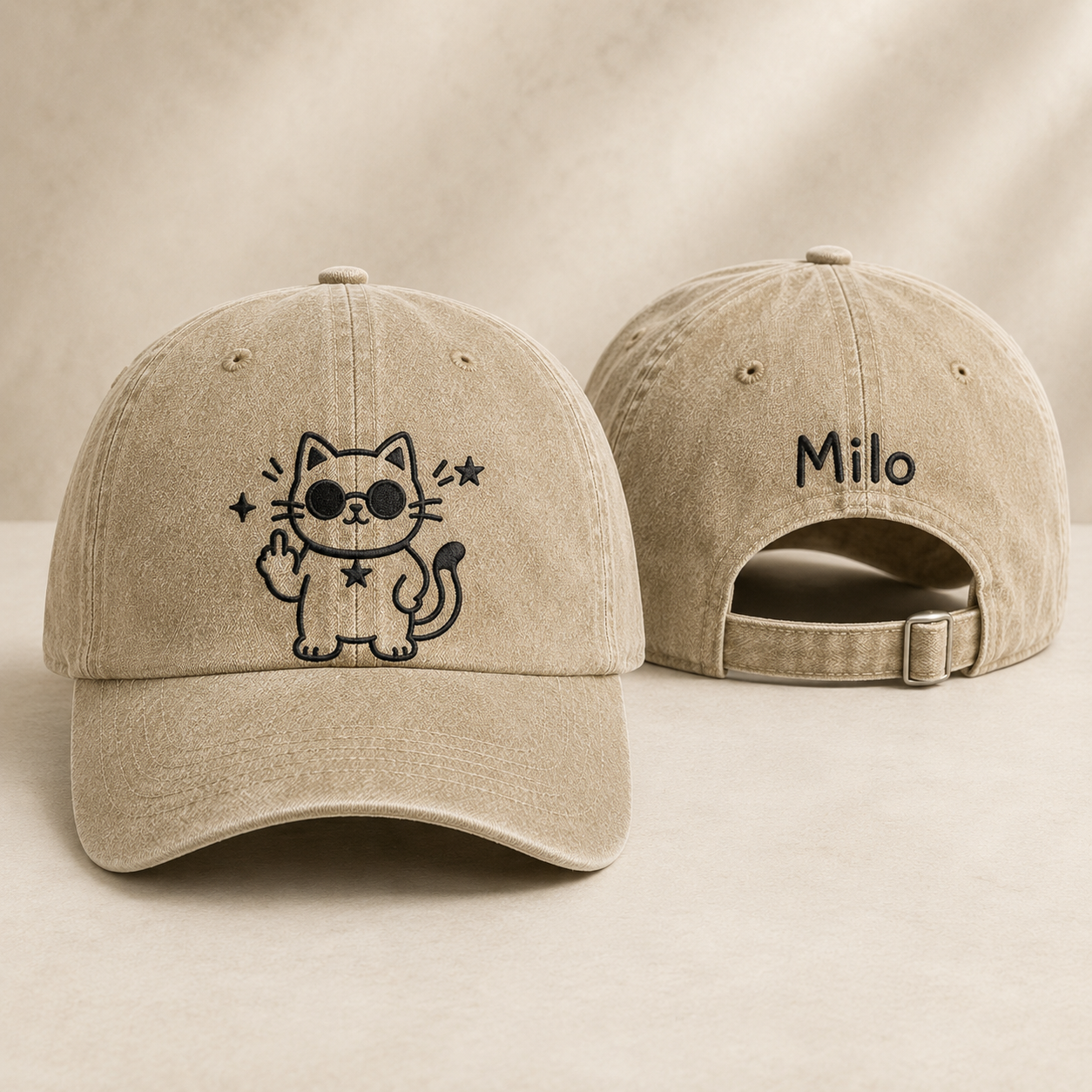 Cool Cat Embroidered Washed Cap - Washed Cap - front view