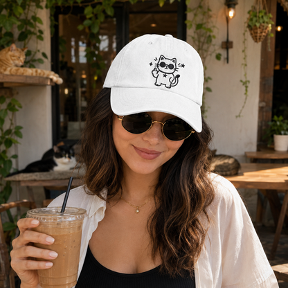 Cool Cat Embroidered Washed Cap - Washed Cap - side view