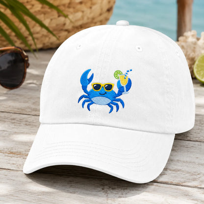 Cool Crab Cocktail Embroidered Washed Cap - washed cap - front view