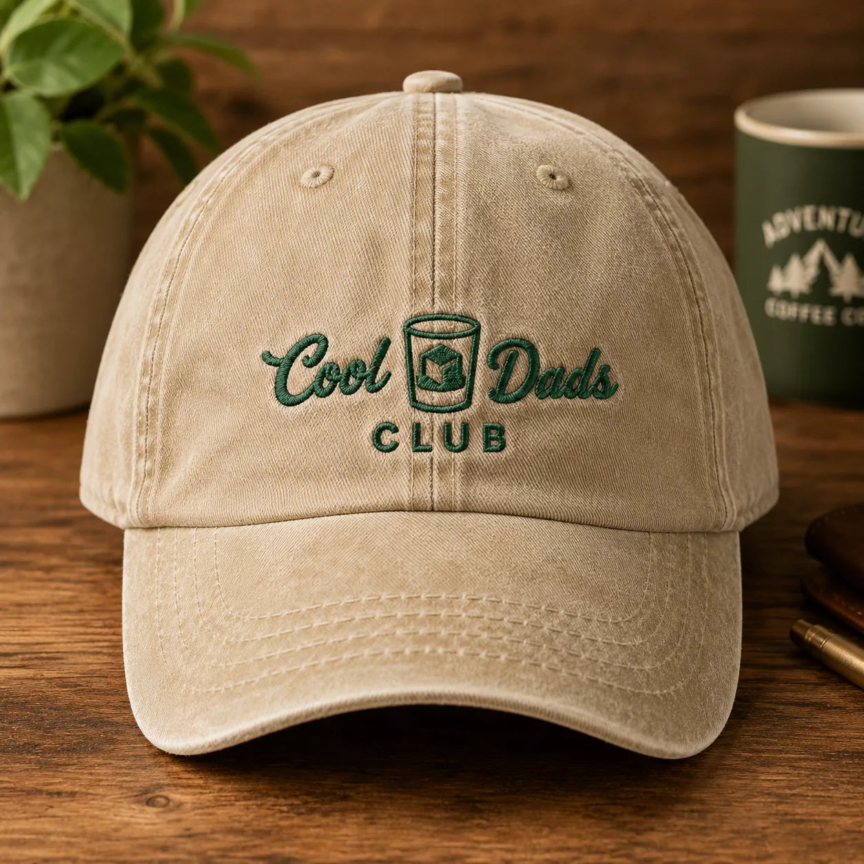 Cool Dads Club Embroidered Coffee Washed Cap - washed cap - side view