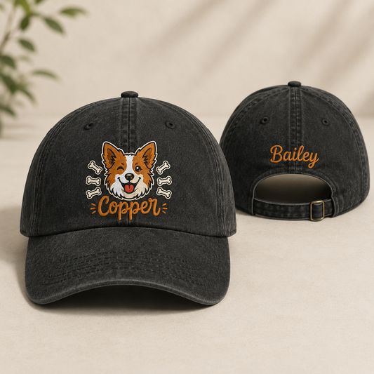 Copper Dog Embroidered Washed Cap - Washed Cap - front view