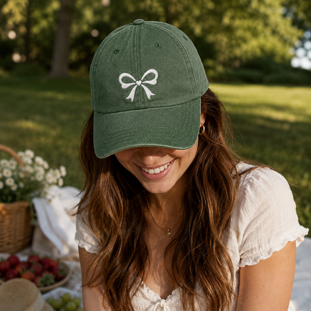 Coquette Bow Embroidered Washed Cap - Washed Cap - alternate angle