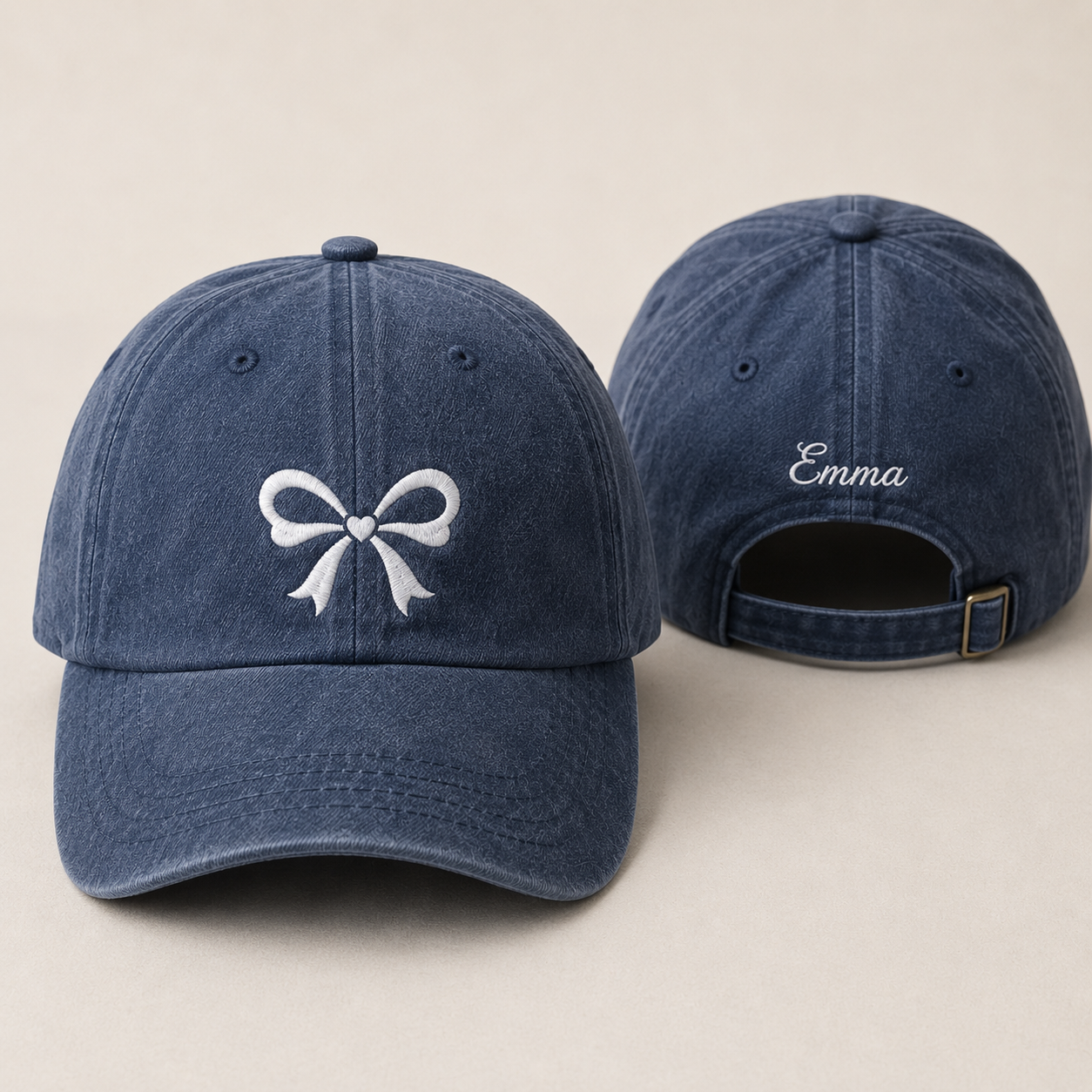 Coquette Bow Embroidered Washed Cap - Washed Cap - front view
