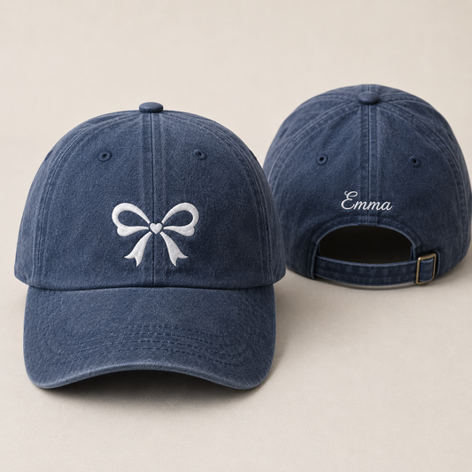 Coquette Bow Embroidered Washed Cap - Washed Cap - front view