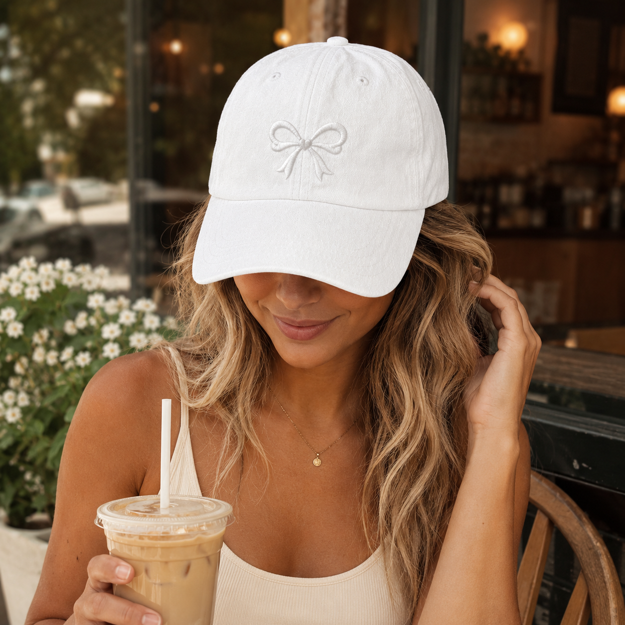 Coquette Bow Embroidered Washed Cap - Washed Cap - lifestyle