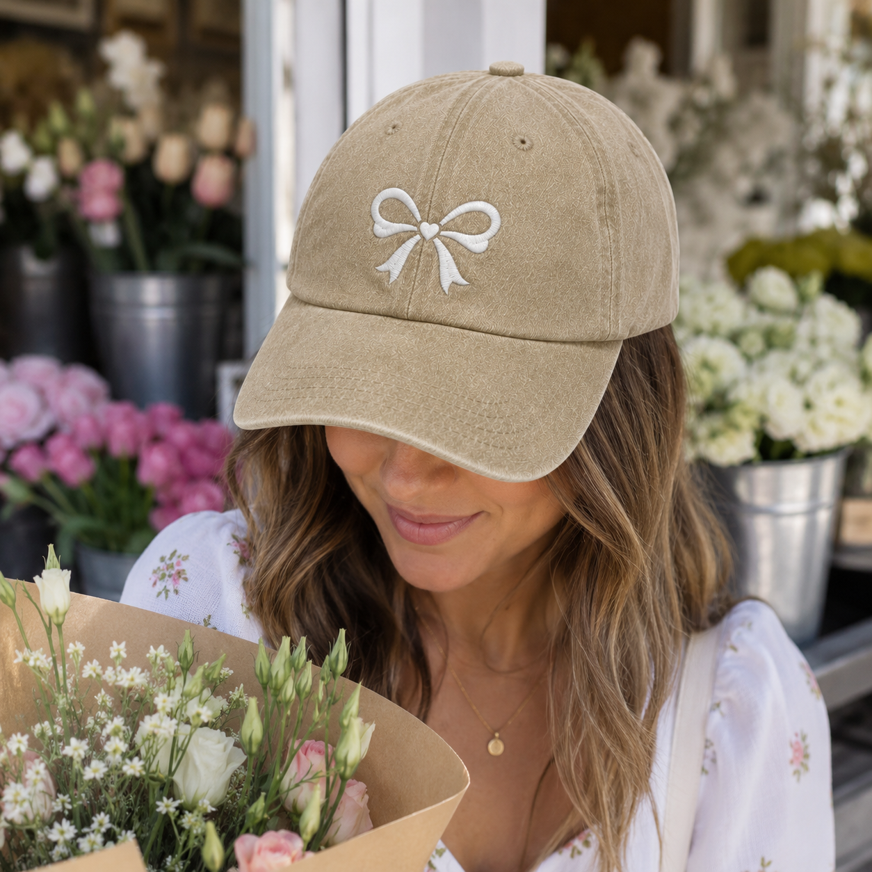 Coquette Bow Embroidered Washed Cap - Washed Cap - side view