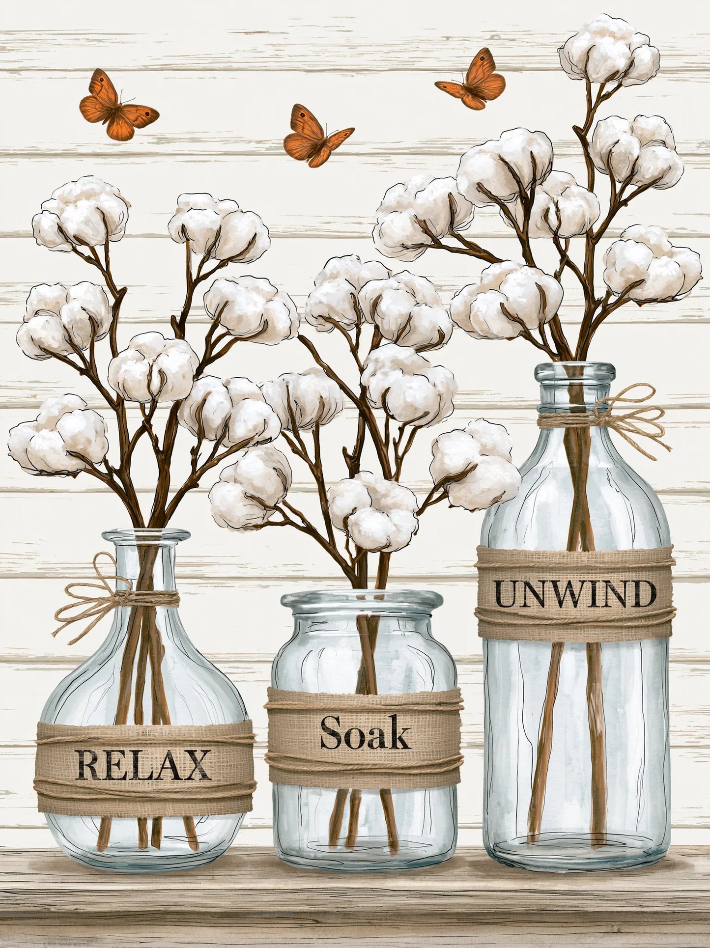 Cotton Bottles Relax Soak Unwind Wall Art Decor - Wall Art Decor - front view