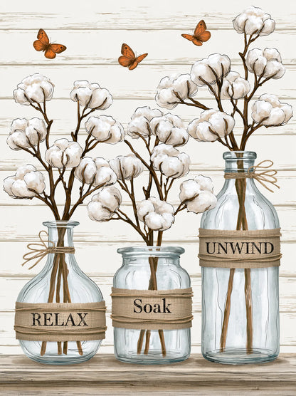 Cotton Bottles Relax Soak Unwind Wall Art Decor - Wall Art Decor - front view