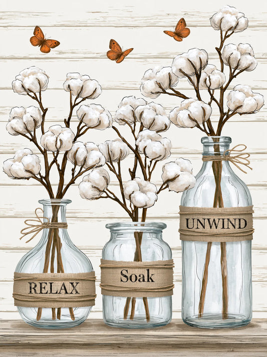 Cotton Bottles Relax Soak Unwind Wall Art Decor - Wall Art Decor - front view