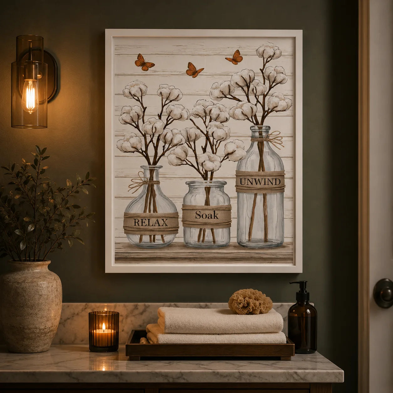 Cotton Bottles Relax Soak Unwind Wall Art Decor - Wall Art Decor - lifestyle