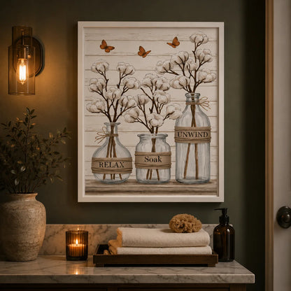 Cotton Bottles Relax Soak Unwind Wall Art Decor - Wall Art Decor - lifestyle