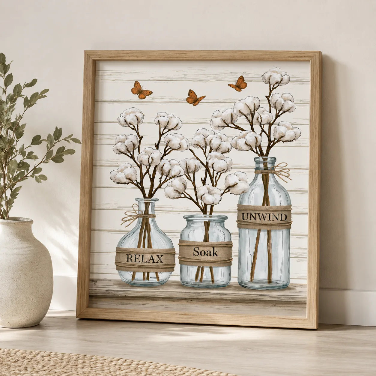 Cotton Bottles Relax Soak Unwind Wall Art Decor - Wall Art Decor - side view