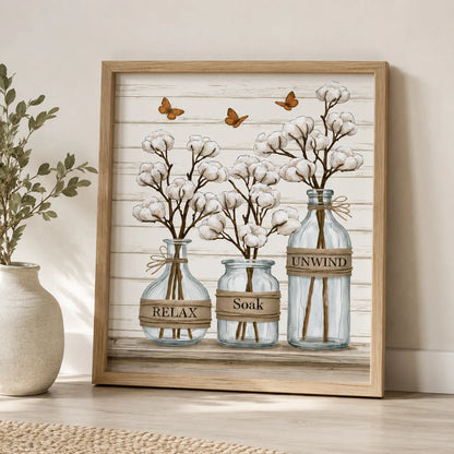 Cotton Bottles Relax Soak Unwind Wall Art Decor - Wall Art Decor - side view