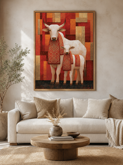 Cow and Calf Wall Art - Wall Art Decor - detail view - cow and calf wall art, cattle art print