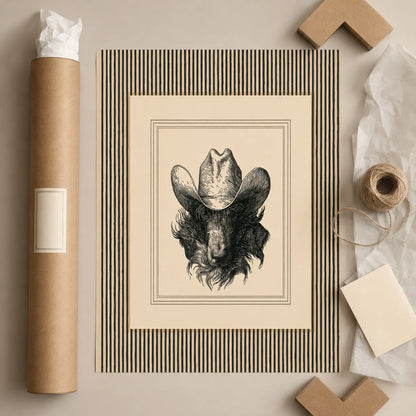 Cowboy Bison Portrait Wall Art Decor - Wall Art Decor - back view