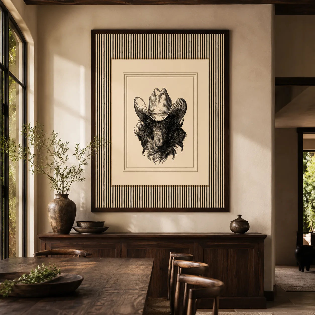 Cowboy Bison Portrait Wall Art Decor - Wall Art Decor - close up