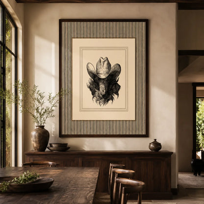 Cowboy Bison Portrait Wall Art Decor - Wall Art Decor - close up