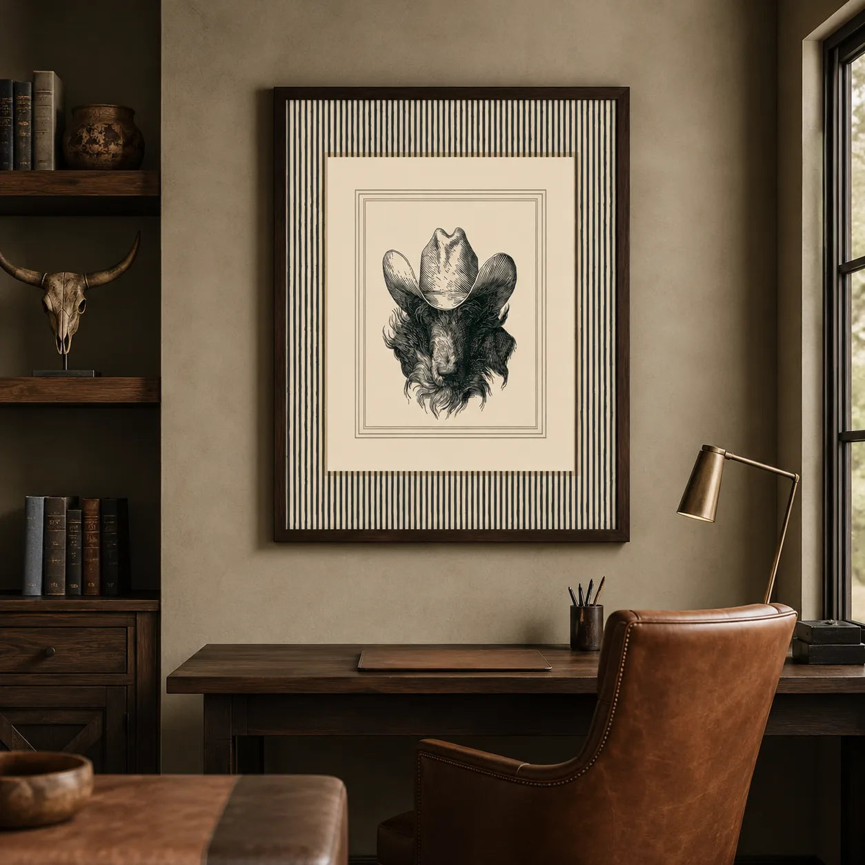 Cowboy Bison Portrait Wall Art Decor - Wall Art Decor - detail