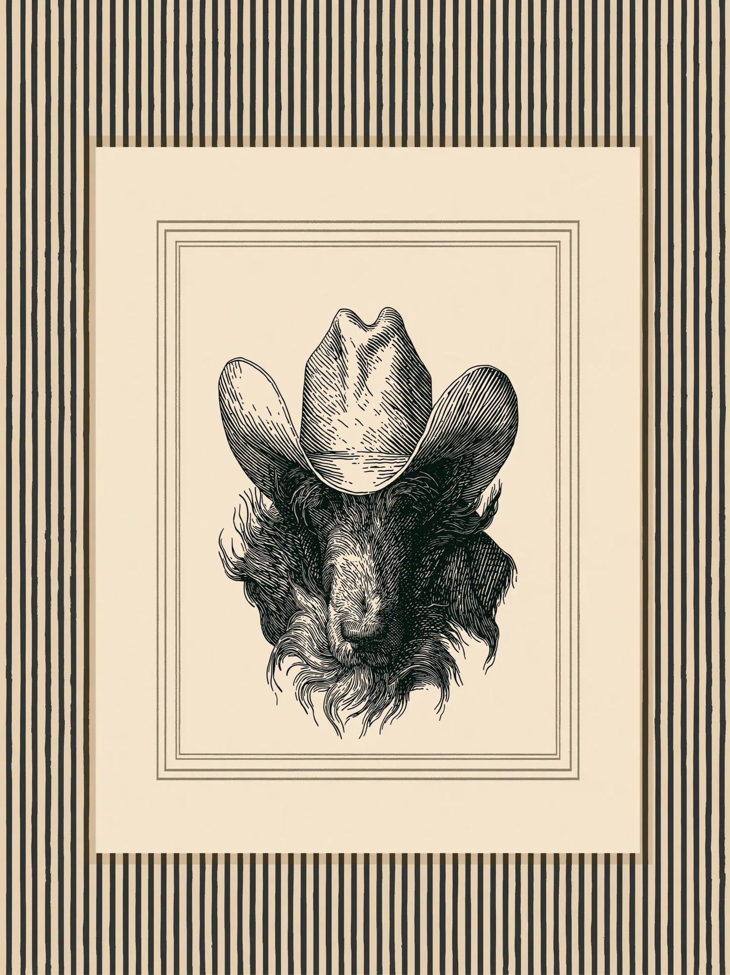 Cowboy Bison Portrait Wall Art Decor - Wall Art Decor - front view