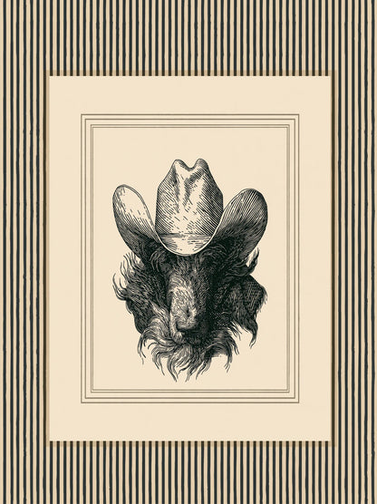 Cowboy Bison Portrait Wall Art Decor - Wall Art Decor - front view