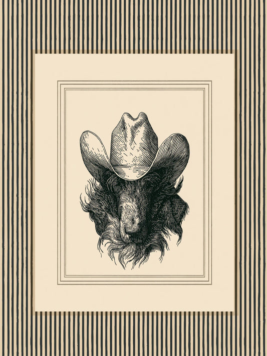 Cowboy Bison Portrait Wall Art Decor - Wall Art Decor - front view