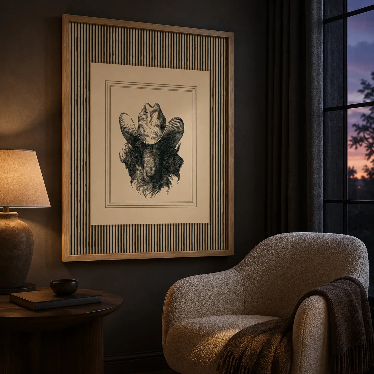 Cowboy Bison Portrait Wall Art Decor - Wall Art Decor - lifestyle