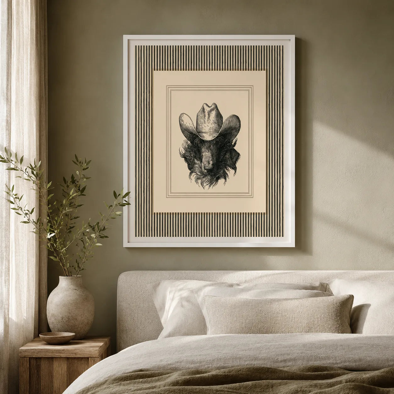 Cowboy Bison Portrait Wall Art Decor - Wall Art Decor - styled