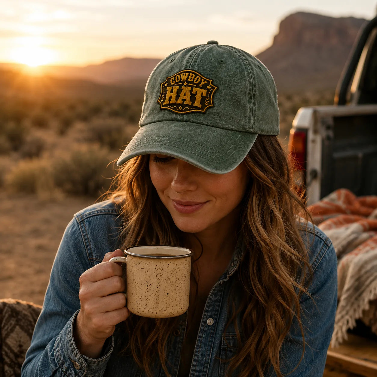 Cowboy Hat Embroidered Washed Cap - Washed Cap - alternate angle