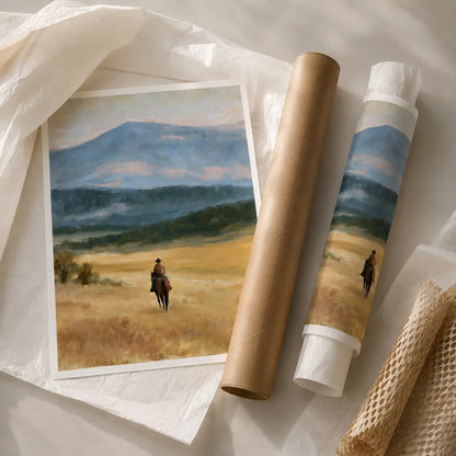 Cowboy Mountain Landscape Wall Art Decor - Wall Art Decor - back view