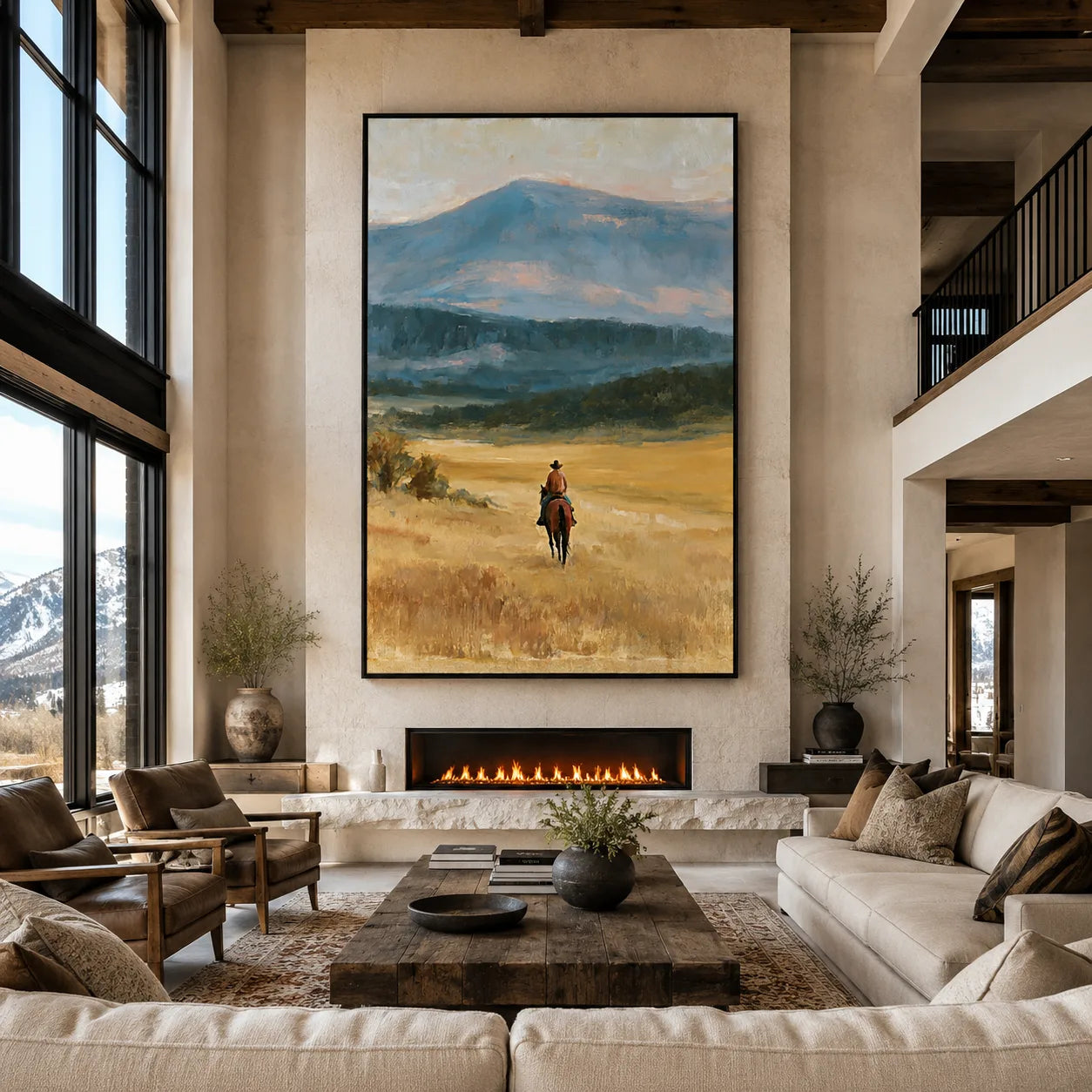 Cowboy Mountain Landscape Wall Art Decor - Wall Art Decor - close up